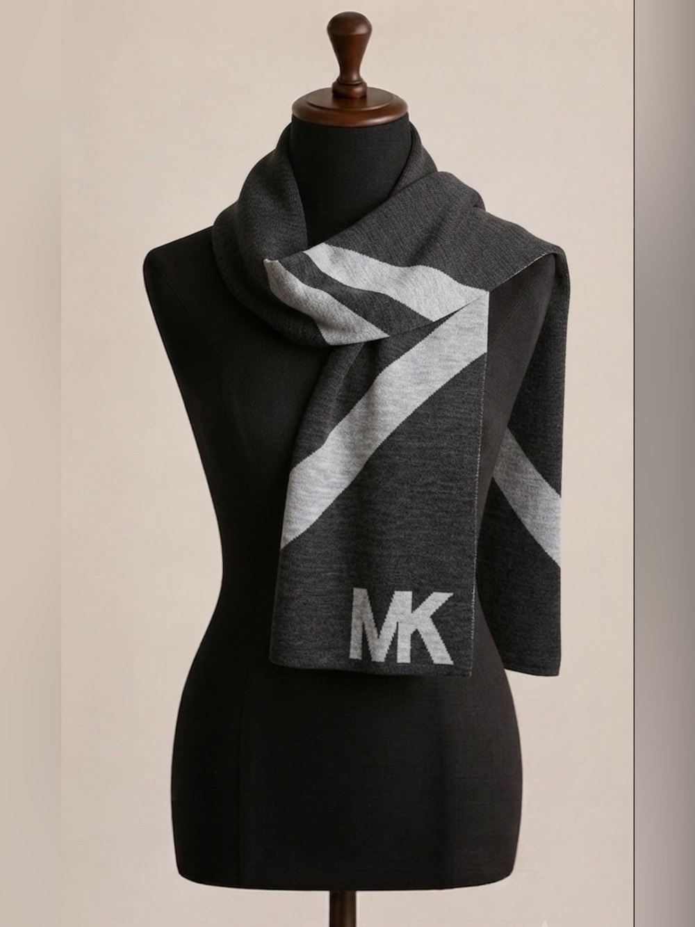 Michael Kors Colorblock Striped Knit Scarf Charcoal/Grey
